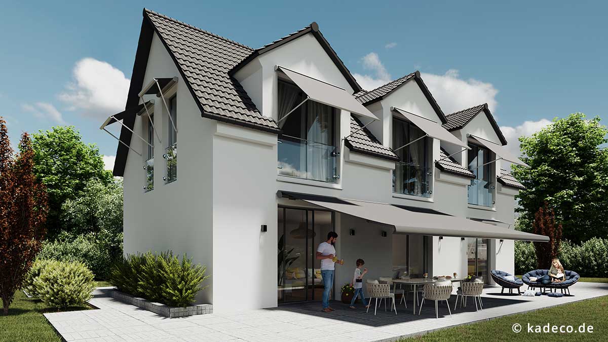 KADECO Markise Terrasse und Fenster grau. Foto: KADECO.de